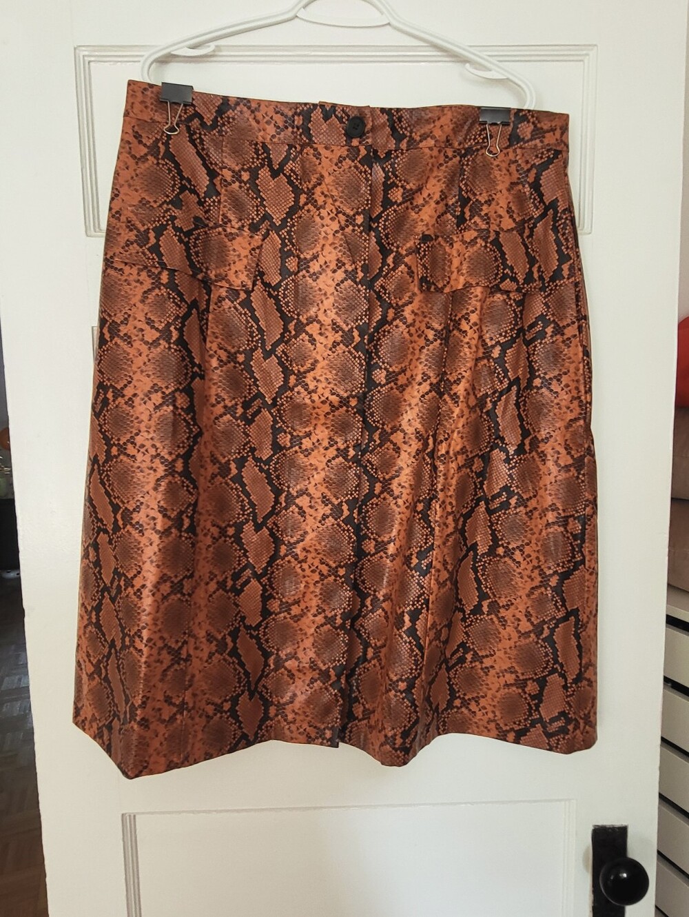 Brown Snake-Print A-Line Skirt